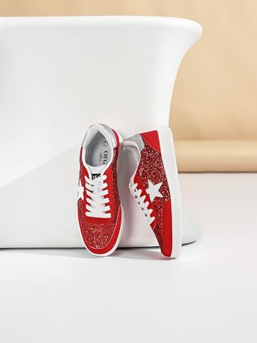 OFG Women's Star Sneaker Lace Up Low Top Comfortable Cushioned Sparkle Walking Shoes Casual Lightweight Breathable Glitter Tennis Shoes4