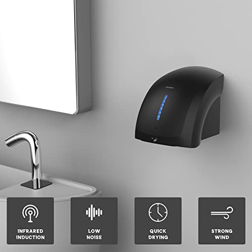 interhasa! Automatic Commercial Hand Dryer 1800W High Speed Plug in Hand Dryers for Bathrooms Commercial, LED Work Light and Noise Reduction, Black