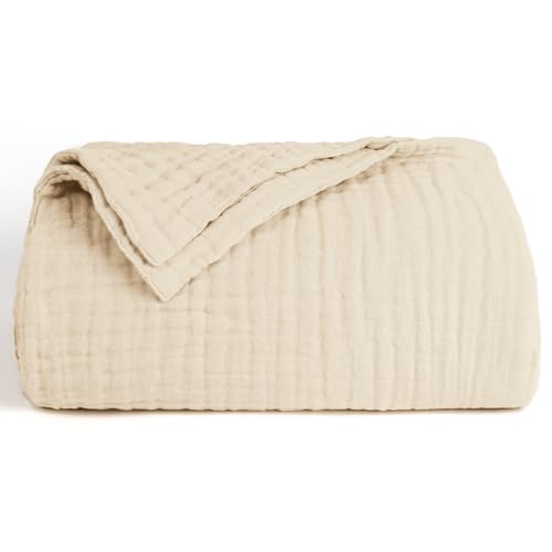 Love's cabin 100% Cotton Muslin Blanket, 6 Layer Lightweight Breathable Gauze Throw Blanket 50 x 60 Inches, Soft All Season Blanket for Couch, Bed, Sofa, Beige by Love's cabin - Image 6