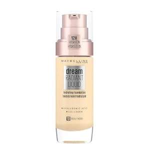 Maybelline Foundation, Dream Radiant Liquid Hydrating Foundation with Hyaluronic Acid and Collagen, Lightweight, Medium Coverage Up to 12 Hour Hydration, 10 Ivory