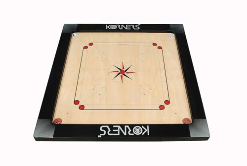 Image of KORNERS Carrom Board with Striker, Coins and Powder, Multicolor| (Premium Black 35-Inch Carrom Board)