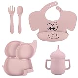 5-Piece Silicone Baby Feeding Tableware Set, Silicone Divided Plates with Suction, Adjustable Silico