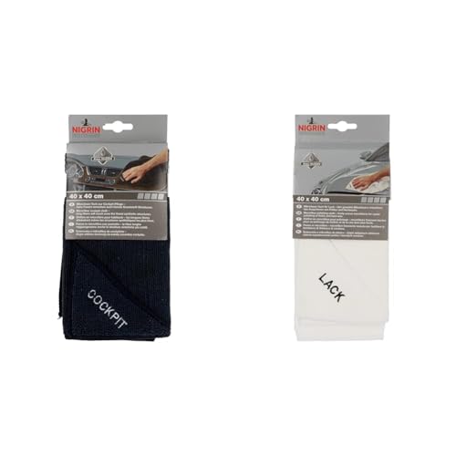 NIGRIN Mikrofaser-Tuch Cockpit & Mikrofaser-Tuch Lack, besonders sanft zum Lack, garantiert kratzerfreies Auspolieren, Auto Microfasertuch Autopflege, 40x40 cm