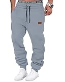 HMIYA Jogginghose Herren Baumwolle Trainingshose Sporthose Freizeithose Lang Hosen Klassische Sweathose mit Taschen(Rauchblau,L)