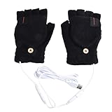 Tidevib Guantes eléctricos de invierno alimentados por USB para hombres y mujeres, calentador de dedos completo y medio con cable USB de 5 V, almohadillas de calefacción de doble cara para escribir y