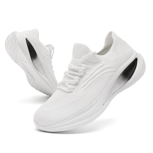 Image of DLWKIPV Running Shoes for Men Casual Slip on Tennis Walking Sneakers Lightweight Breathable Mesh Fashion Gym Athletic Sports Workout Non Slip Trainers White W Size 8.5