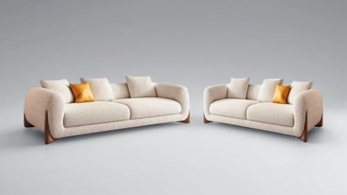 Image of Boucle Fabric Modern Design Sofa with Pillow or Strong Woden Legs Best for Living Room, Halways, Garden (3+2 Seater)