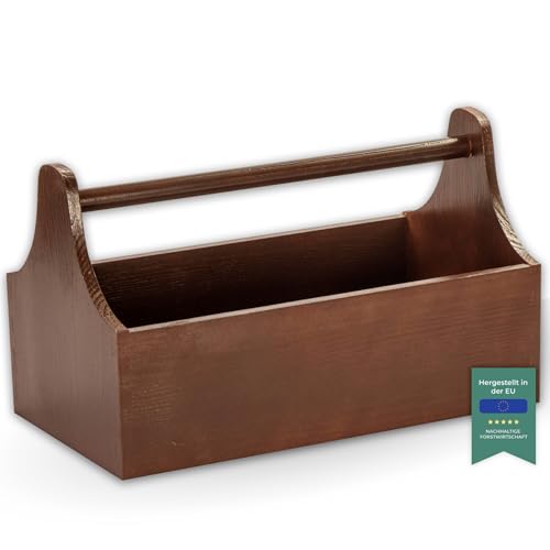 LAUBLUST Werkzeugkiste aus Holz - Werkzeugkasten mit Griff - Braun, 34 x 18 x 20 cm | Werkzeugkoffer leer - Männerhandtasche | Präsentkorb zum Befüllen...