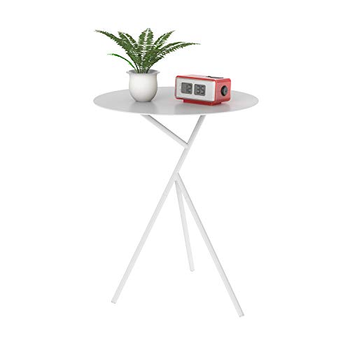 H HOMEWINS Mesa Auxiliar Redonda de Metal Plegable con Bandeja Doble Desmontable 45 x 45 x 57 cm, Mesa de Noche Moderna, Color Negro, Mesa de Centro para salón, Dormitorio, balcón (Estilo 6)