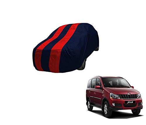 Image of Auto Hub Car Cover Compatible with Mahindra Xylo with Mirror Pocket,Triple Stitched, Weather Proof, Xylo Car Cover- Navy-Red