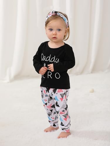 Derouetkia Baby Girls 3Pcs Outfit Set Letters T-Shirt Tops Pants with Headband4