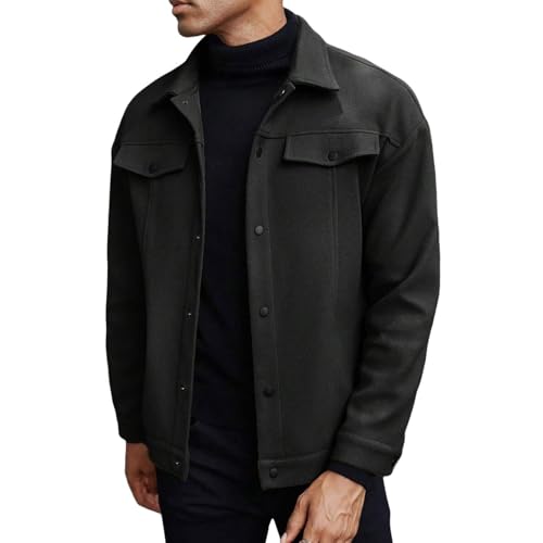 Mens Casual Business Jacket Solid Color Lapel Lightweight Jackets Button Up Slim Fit Tops Outdoor Warm Windbreak Coat3