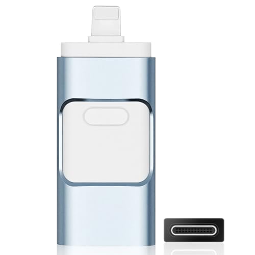Memoria USB de 64 GB para iPhone, No se Requiere aplicación, con certificación MFi 4 en 1 para Android/PC, con Copia de Seguridad Plug-and-Play para Fotos, Transferencia rápida (Blue)