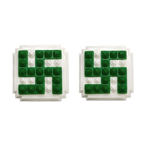 Image of Plastic Green swastik Pyramid Plate | Size- 2.5 Inch Approx | Wall Sticking Swastik | Pack of 2 | Prosperity & Peace Enhancer