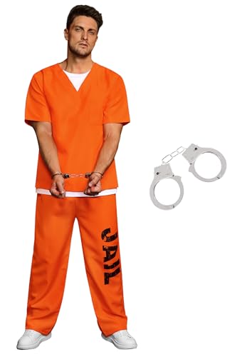Arvilhill Men's Funny Orange Prison Shirt and Pants Set Inmate