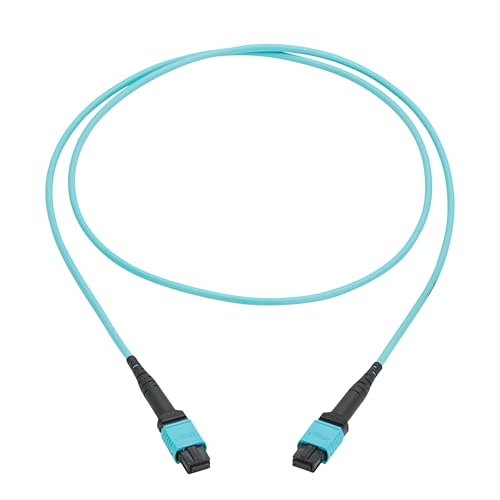 Image of Eaton Tripp Lite Series 1 Meter OM4 50 /125 Fiber Optic Cable, 100G Multimode (12F MPO /MPO-PC Female-to-Female) Type-B Polarity, OFNP Jacket, Aqua, TAA Compliant (N845B-01M-12TAA)