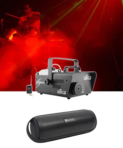 Audiosavings Bundle: Máquina de humo compacta Chauvet DJ H1600 Hurricane 1600 DMX con temporizador remoto y parlante Bluetooth portátil Rockville RPB25 40W miniatura 1
