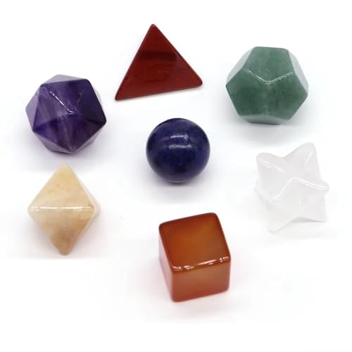 Natural Stone Geometric Solids Set - 7 Crystal Platonic Shapes | Mineral Geometry Models for Display, Education & Desk Decor