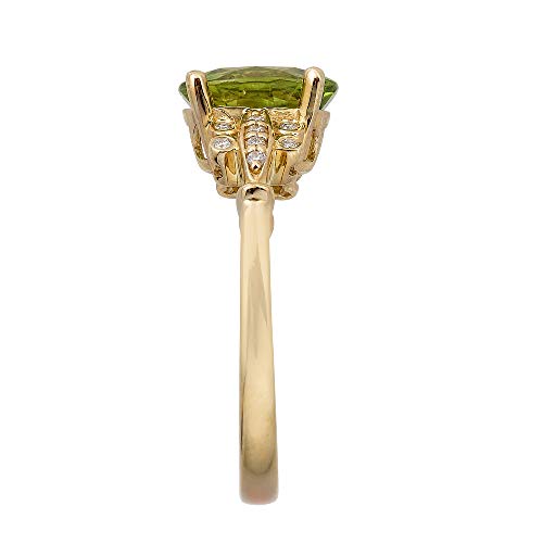 Gin & Grace 10K Yellow Gold Real Diamond Statement Cocktail Ring (I1) With Genuine Peridot Daily Work Wear Jewelry For Women Gifts For Her #TOP4