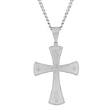 Colgante clásico de cruz de acero inoxidable, cadena cubana de 61 cm, tono plateado