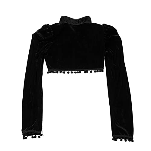 Xiaojmake Victorian Steampunk Gothic Shrug Retro Bolero Ruffle Black Silky Long Flare Sleeve Jacket Vintage Short Coat4
