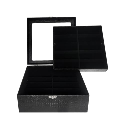 Estojo Porta Óculos 20 Casulos Preto Com Interno Aveludado Preto Caixa Organizador Maleta para Óculo