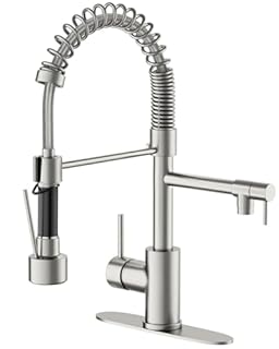 Kitchen Faucet with Pull Down Dual Sprayer Pot Filler, GIFTQOOL Brushed Nickel Stainless Steel Kitchen Sink Faucets Single Handle High Arc Spring Commercial Tap 1 Hole Modern Faucets