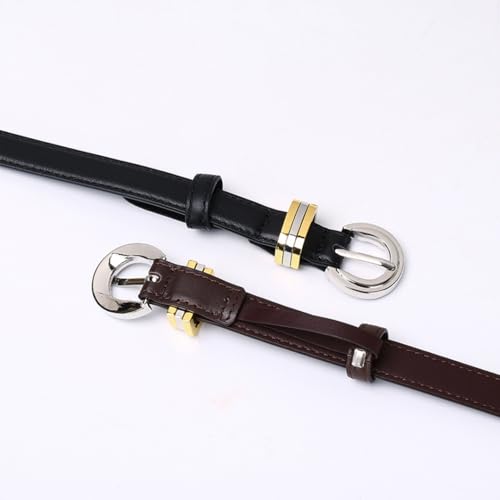 Women Stitched Skinny Leather Belt 18mm Thin Waist Strap with Bright Silver Circular Buckle for Jeans Pants Dress4