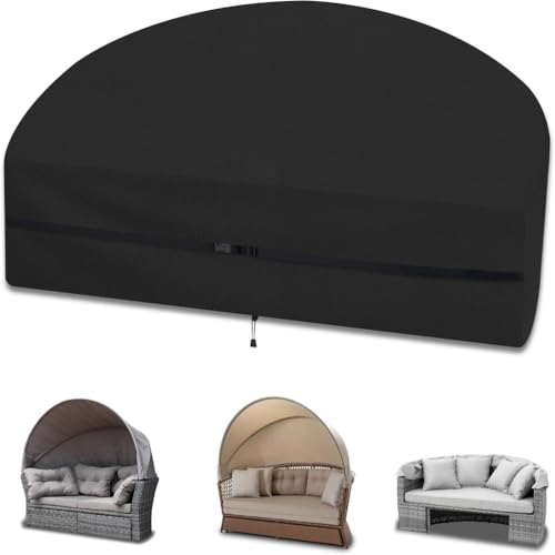 Sonneninsel Oval Abdeckung Wasserdicht, Abdeckung Rund Für Loungemöbel, Abdeckung Oval Mit Kordelzug Und Verstellbare Schnallen, 420D Oxford-Stoff Staubdicht-230*120*100cm||Schwarz