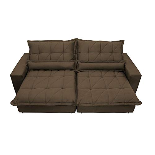 Sofa Retrátil e Reclinável com Molas Ensacadas Cama Inbox Soft 2,32 Mts Tecido Suede Café