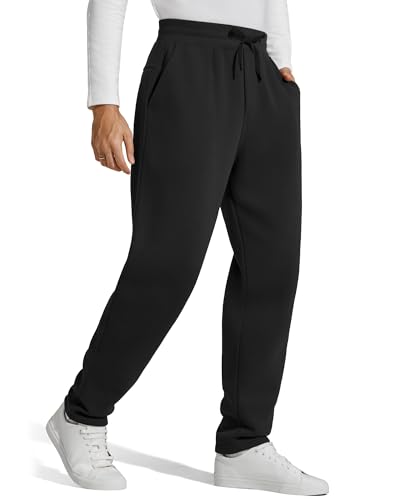G4Free Sweatpants for Men with Pockets Fleece Lined Drawstring High Waisted Casual Athletic Cotton Track Pants for Winter (Black,M,29.5