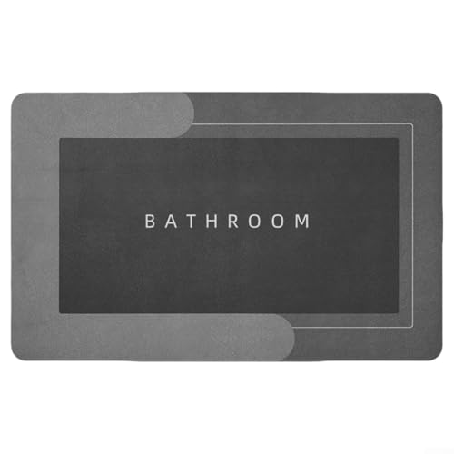 WheatThrive Alfombra de baño de secado rápido, 60 x 40 cm, antideslizante, multiusos, de piedra de diatomita, absorbente, para uso doméstico (gris)