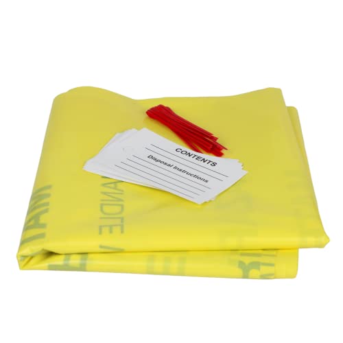 Image of 10-Gallon Hazardous Waste Bags (24 pack, Yellow) w /Twist Ties - 17 inch Wide x 30 inch Tall, 4 mil Thickness - Pack of 24! Made in the USA!