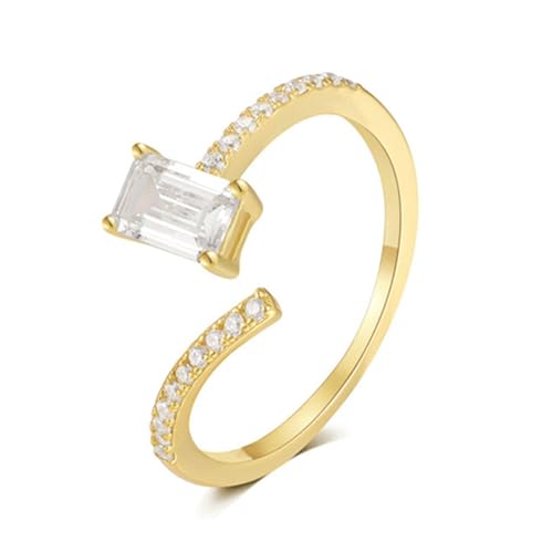 RDSGYZ Anillos de moissanita de 9 K, 14 y 18 quilates para mujer, oro amarillo real, anillos de compromiso estrechos con moissanita, anillo de boda abierto, tamaño J-U, Metales preciosos, Moissanita