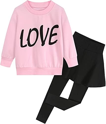 Little Girls Outfits Clothes Set Long Sleeve Love Print Sweatshirts Hoodies Sweatsuits Tracksuits Clothing Sets Size 5