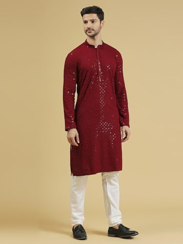 Image of Rajubhai Hargovindas Men Chikankari and Sequin Work Kurta