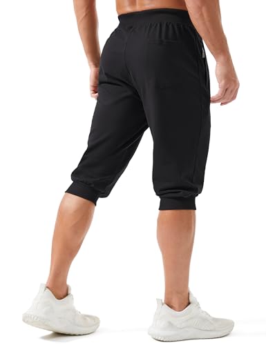 MAGCOMSEN Men's 3/4 Joggers Capri Pants with Zipper Pockets Slim Fit Training Running Workout Capri Joggers3