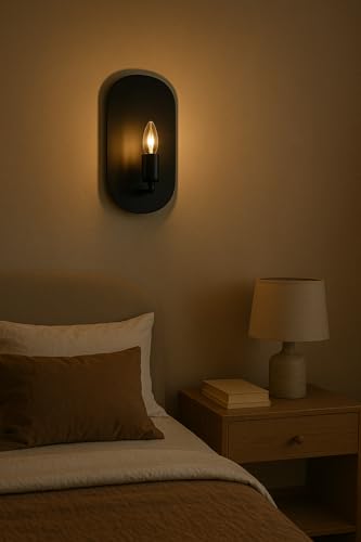 Image of BENE Alabama Mild Steel Indoor Modern Wall Lamp, E-27 Base Wall Light for Home Decor, Kitchen, Living Room, Bedroom, 35 cm (Black, Pack of 1)