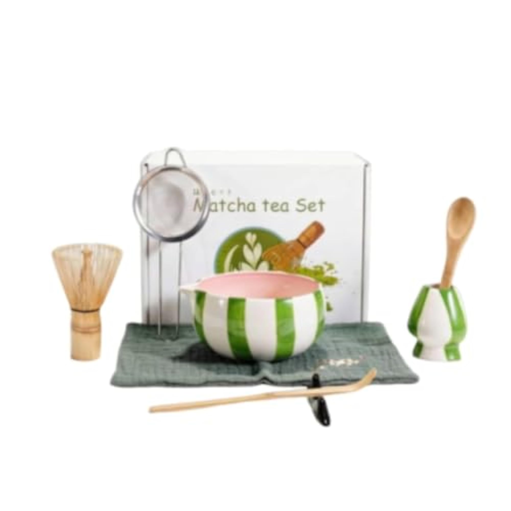 8 Pieces Matcha Whisk Set with Bowl, Glossy Glazed Ceramic
