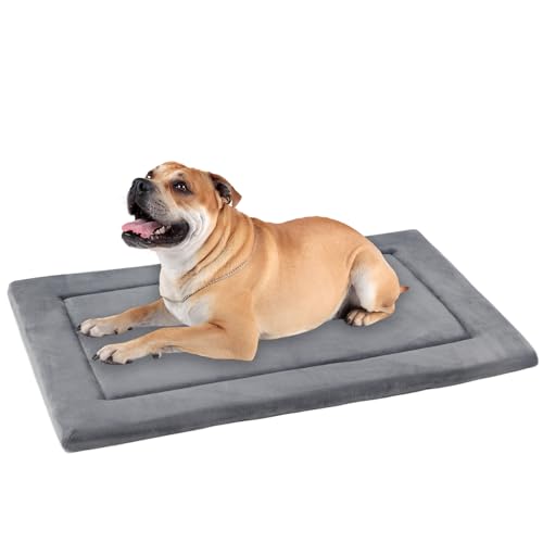KHONSU PET Dog Bed Mat for Crate 1.1in Slim Cooling Pad Reversible Flannel & Waterproof Canva for Dogs up to 70 lbs