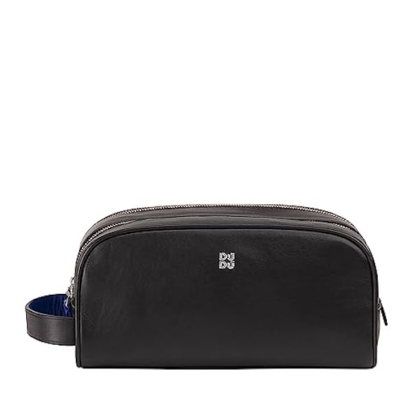 DUDU Beauty Case da Viaggio Uomo Donna in Pelle Morbida Resistente, Borsa da Toilette a Doppia Lampo, Interno Idrorepellente, Borsa a Mano con Maniglia Nero