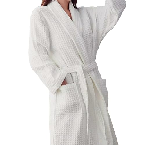 Waffle Knit Kimono Bathrobe for Women, 100% Cotton, Soft, Lightweight, Quick-Dry, Spa & Lounge Robe2