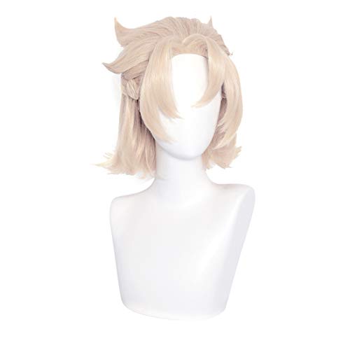 SL Short Blonde Wig Unisex Cosplay Wig Male Anime Fluffy Spiky Braids Cosplay Hair Wigs + Cap One Size