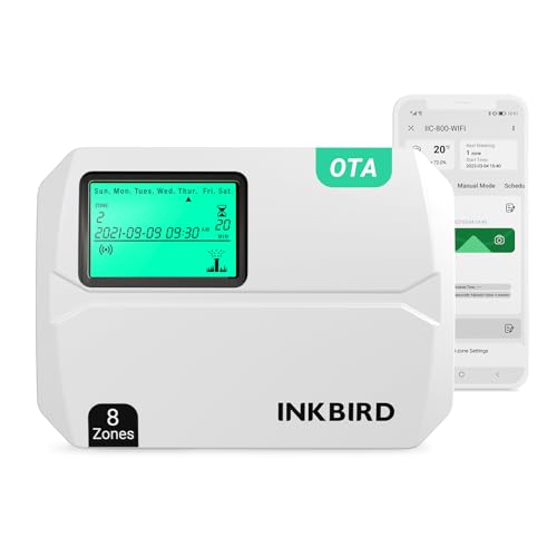 Inkbird IIC-800 Centralina Irrigazione WiFi 8 Zones,Sistema di Irrigazione Automatica per Giardino,Timer Irrigazione Memoria Non Volatile Integrata,Supporto Sensore Pioggia,OTA Aggiornamento