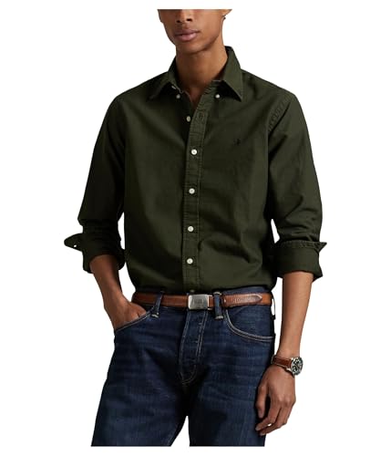 POLO RALPH LAUREN Men's Classic Fit Garment-Dyed Oxford Shirt, Estate Olive, S