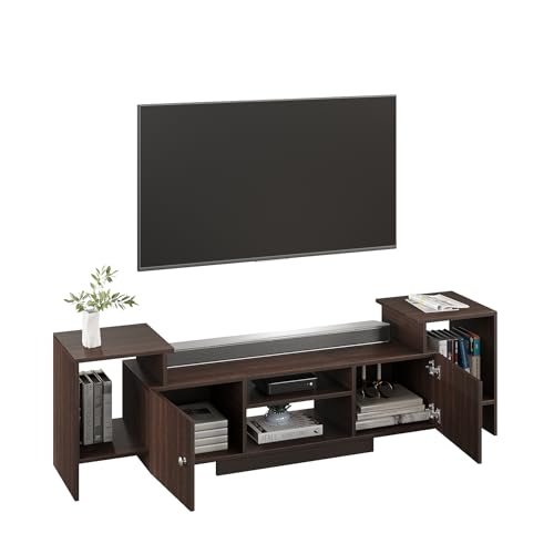 Image of FURNEASER Eptimal Engineered Wood TV Entertainment Unit for 75 Inch TV | Floor TV Stand & Cabinet with Shelves and Doors | Modern TV Unit (Wenge)