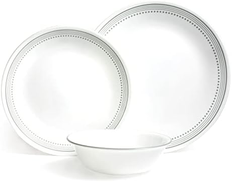 Corelle 18-piece Dinner Set, Mystic Grey, Service for 6, Chip Resistant Dinnerware, includes 26cm dinner plates, 17cm salad / side plates and 530ml soup / cereal bowls