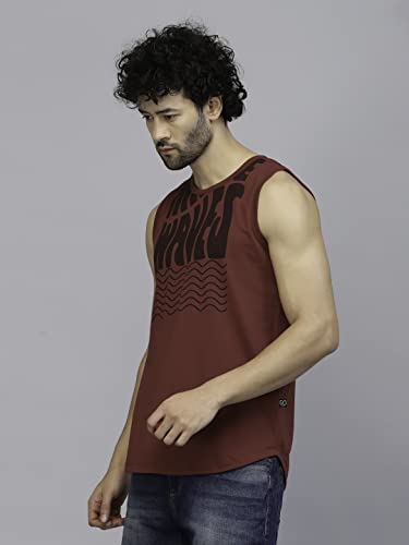 Image of Rigo Stylish Cotton Printed Vest for Men | Round Neck, Slim Fit, Sleeveless T-Shirt Vest for Men | Casual Innerwear Sando for Men & Boys - Perfect for Workouts Gym, Vacations, and Beaches Maroon