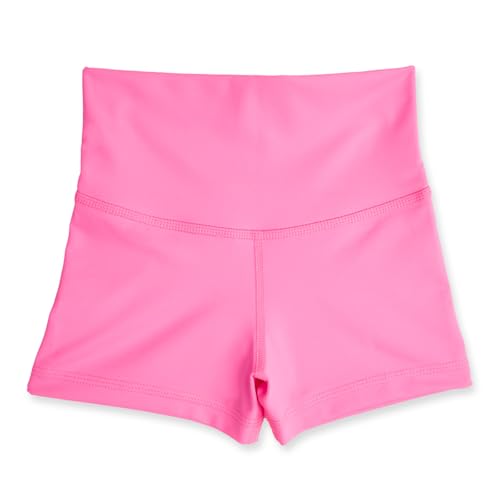 Liakada Girls' High-Waisted Athletic Shorts - Dance, Gymnastics & Cheer Practice Shorts with Free Scrunchie Hot Pink
