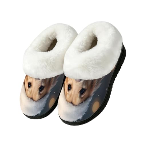 Image of UOYO Christmas Golden Retriever Dog Slippers for Women Men, Fluffy Warm Boot Slippers Comfy Fuzzy Indoor Outdoor House Shoes, L